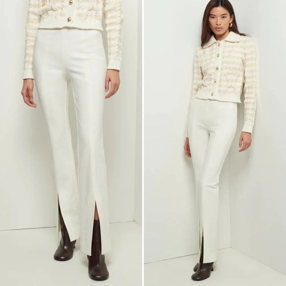 DEREK LAM Lucia Front Slit Trousers Soft White Stretch Flare High Waist 0 NEW